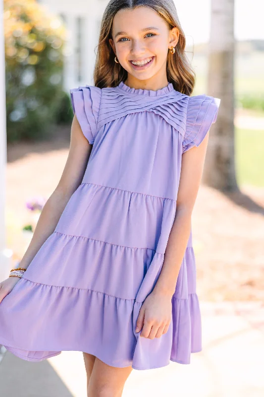 Women's Low Collar DressesGirls: All About You Lavender Purple Ruffled Dress