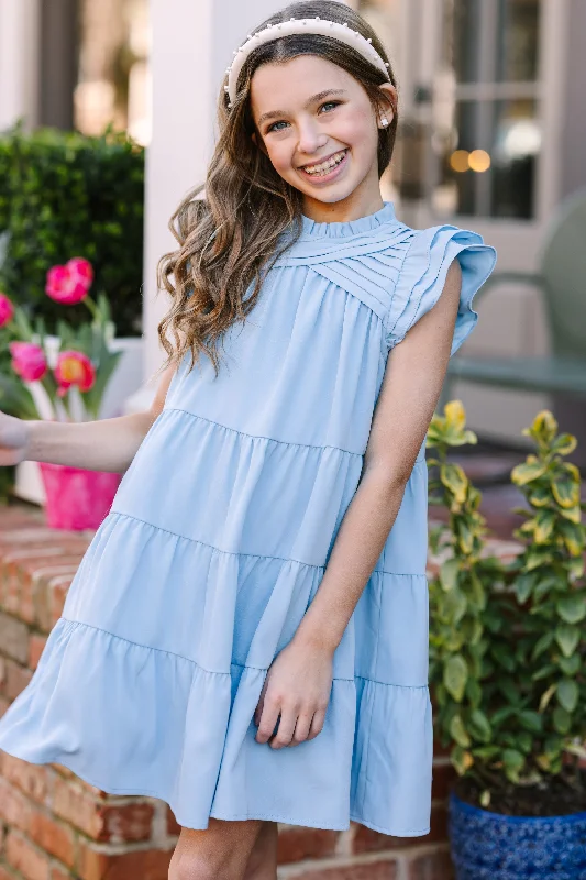 Women's Lapel Collar DressesGirls: All About You Light Blue Ruffled Dress