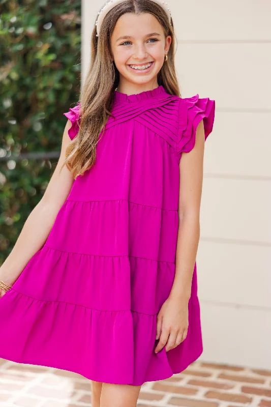 Women's Pleated DressesGirls: All About You Magenta Purple Ruffled Dress