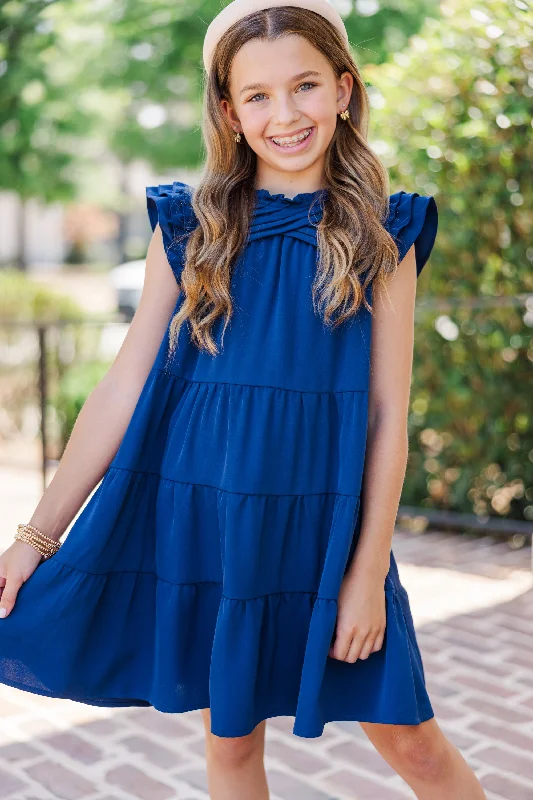 Women's Tiered DressesGirls: All About You Navy Blue Ruffled Dress