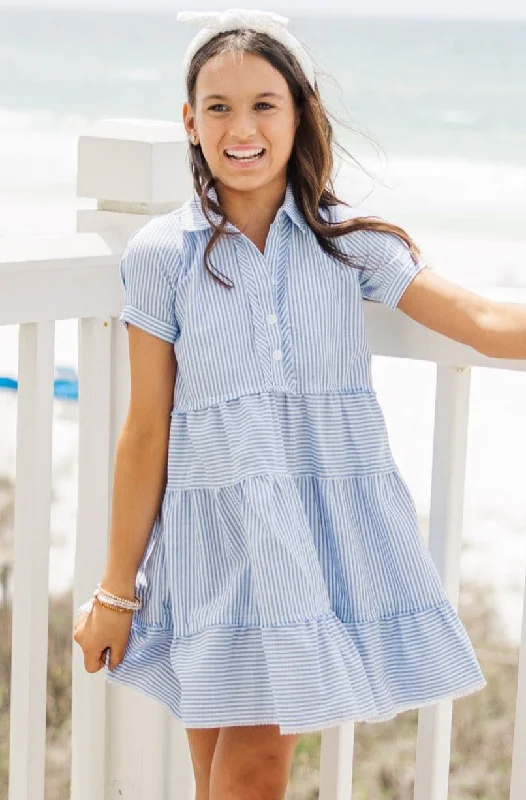 Women's Asymmetrical DressesGirls: All You Need To Hear Light Blue Striped Babydoll Dress