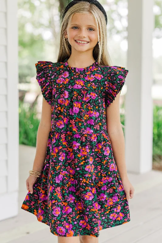 Women's Turtleneck DressesGirls: Make My Day Black Floral Babydoll Dress