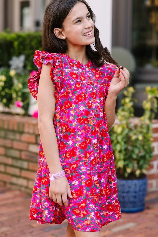 Women's Notched Collar DressesGirls: Make My Day Fuchsia Pink Floral Babydoll Dress