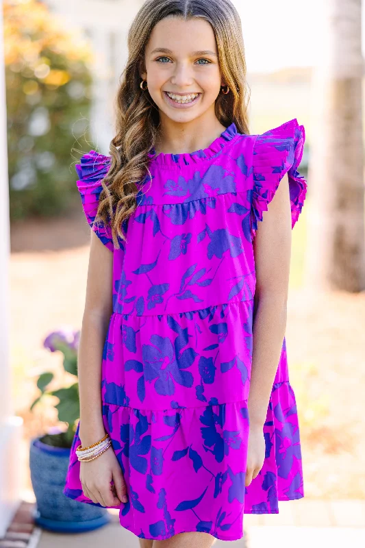 Women's Lapel Collar DressesGirls: Make My Day Magenta Purple Floral Babydoll Dress