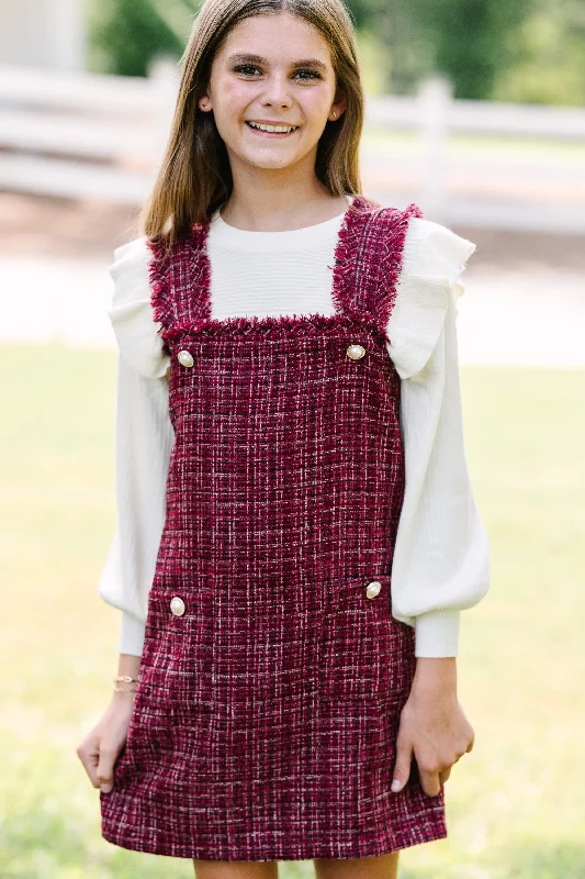 Women's Wide-Neck DressesGirls: Need Your Love Burgundy Tweed Dress