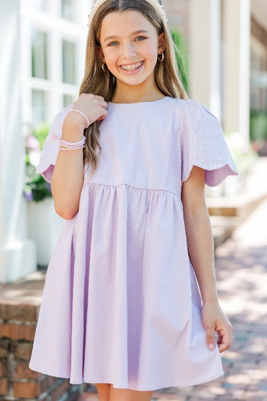 Women's Cap-Sleeve DressesGirls: Time Goes By Lavender Purple Scalloped Dress