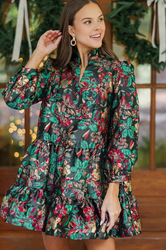 Women's Shirt Collar DressesJust A Feeling Emerald Green Floral Brocade Dress