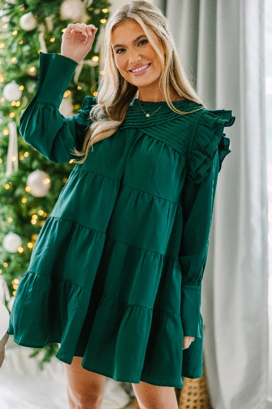 Women's Collarless DressesSave Your Applause Emerald Green Ruffled Dress