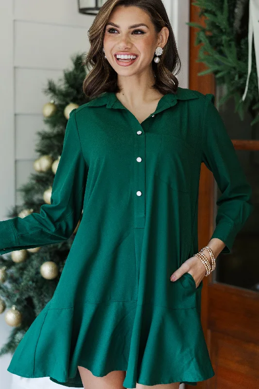 Women's Wide Collar DressesShare Your Story Emerald Green Shirt Dress