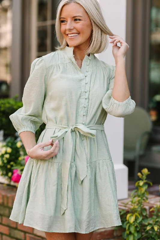 Women's Square Collar DressesUp To The Task Sage Green Dress