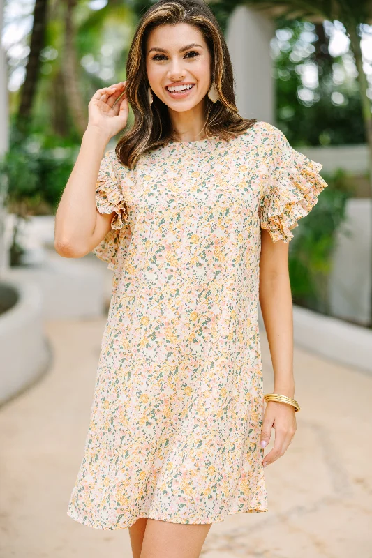 Women's Keyhole-Neck DressesWhat A Vision Yellow Ditsy Floral Ruffled Dress