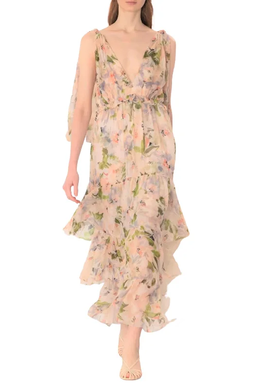 Women's Bell-Sleeve DressesAlexa Tiered Midi Dress In Lilac Floral