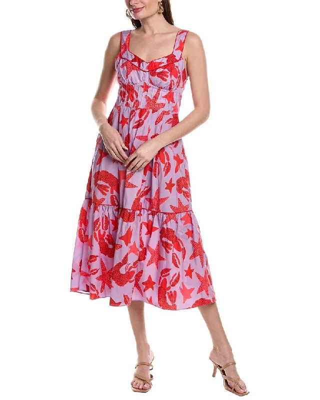 Women's Square Collar DressesFARM RIO LOBSTER SKY MIDI DRESS