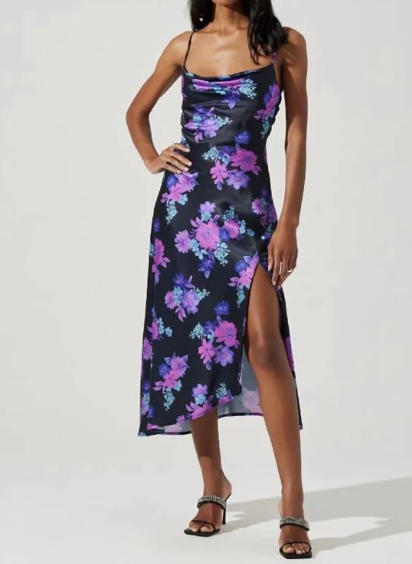 Women's Boat-Neck DressesGaia Floral Midi Dress In Purple