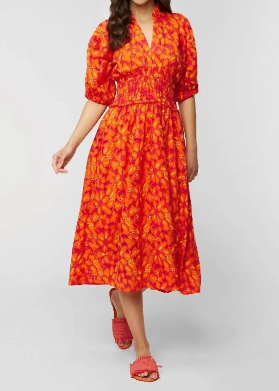 Women's Notched Collar DressesGuadalupe Midi Dress In Orange