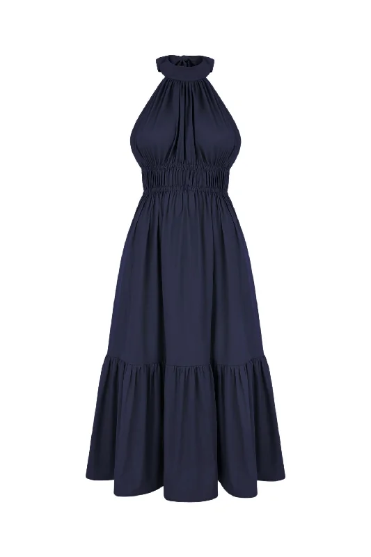 Women's Bell-Sleeve DressesHarper Midi Halter Dress In Navy