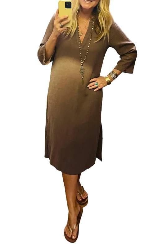 Women's U-Shaped Collar DressesMidi Kaftan Dress In Earth