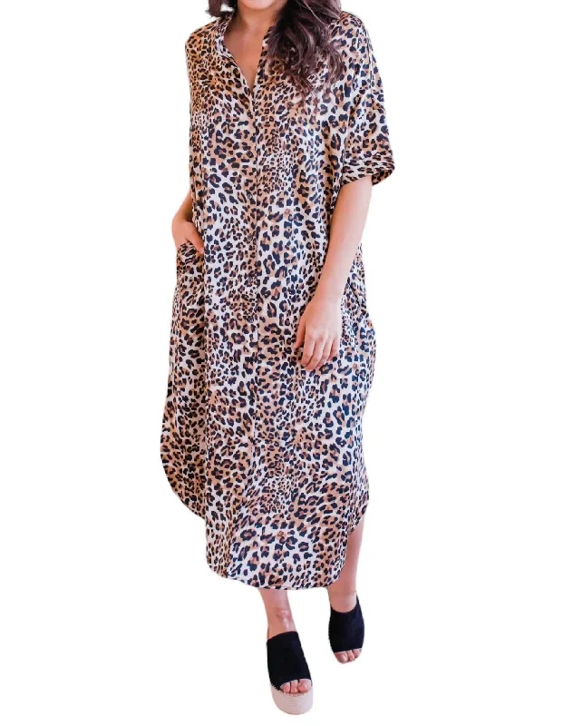 Women's Wide Collar DressesPier Bliss Midi Dress In Leopard