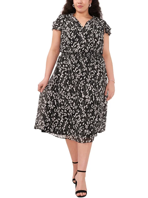 Women's Sweetheart Collar DressesPlus Womens Floral Print Polyester Midi Dress