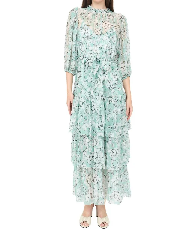 Women's Low Collar DressesSara Midi Dress In Teal Vintage Floral