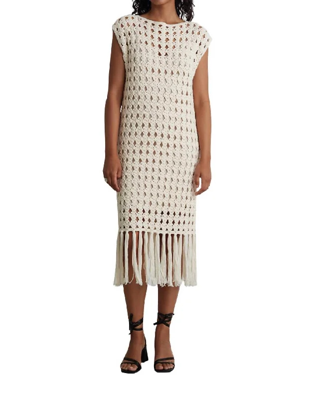 Women's Keyhole-Neck DressesShaya Fringe Midi Dress In Ivory