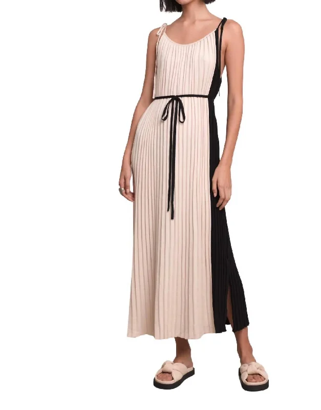 Women's Sweetheart-Neck DressesSimone Pleated Midi Dress In Ivory And Black