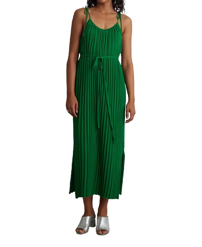 Women's Rounded-Neck DressesSimone Pleated Midi Dress In Kelly Green