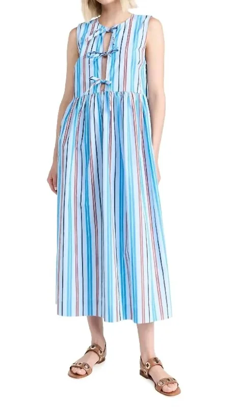 Women's Sweetheart Collar DressesStripe Cotton Midi Dress In Brilliant Blue