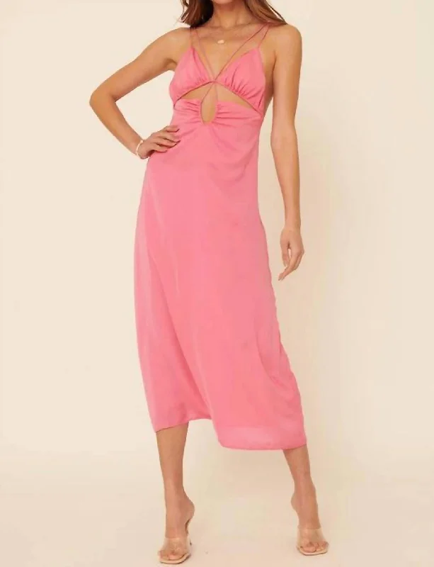 Women's Sweetheart-Neck DressesThe Charlotte Halter Cutout Satin Midi Dress In Pink