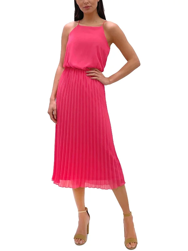 Women's Low Collar DressesWomens Blouson Polyester Midi Dress