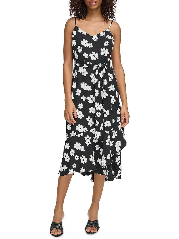 Women's Shawl Collar DressesWomens Crepe Floral Midi Dress