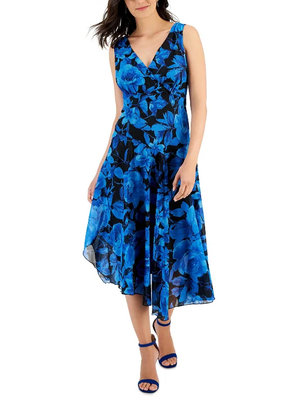 Women's Sweetheart-Neck DressesWomens Midi Floral Print Midi Dress