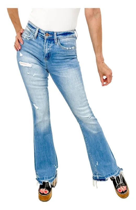 Women's Jodhpurs with Wide CollarDistressed Flare Jeans In Blue