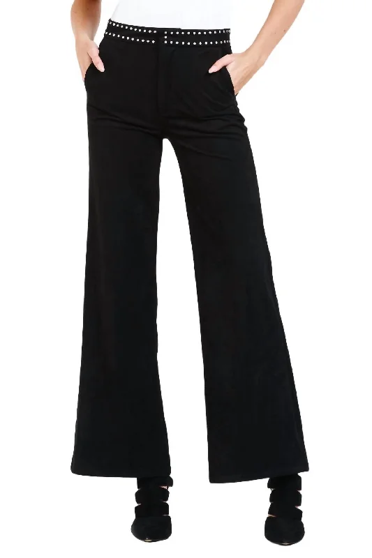 Women's Jodhpurs with Square CollarFiona Lee Wide Leg Jeans In Black Suede