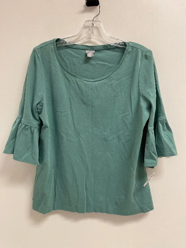 Women's Blouse with Peter Pan CollarTop 3/4 Sleeve By Chicos In Green, Size: L