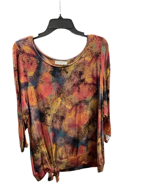 Women's Blouse with Shawl CollarTop 3/4 Sleeve By Coldwater Creek In Multi-colored, Size: 1x