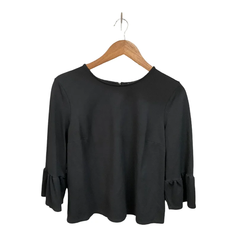 Women's Blouse with CollarTop 3/4 Sleeve By Express In Black, Size: L