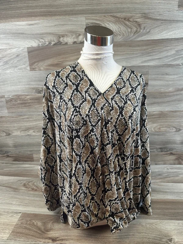 Women's Blouse with LaceTop Long Sleeve Basic By Michael By Michael Kors In Snakeskin Print, Size: 2x