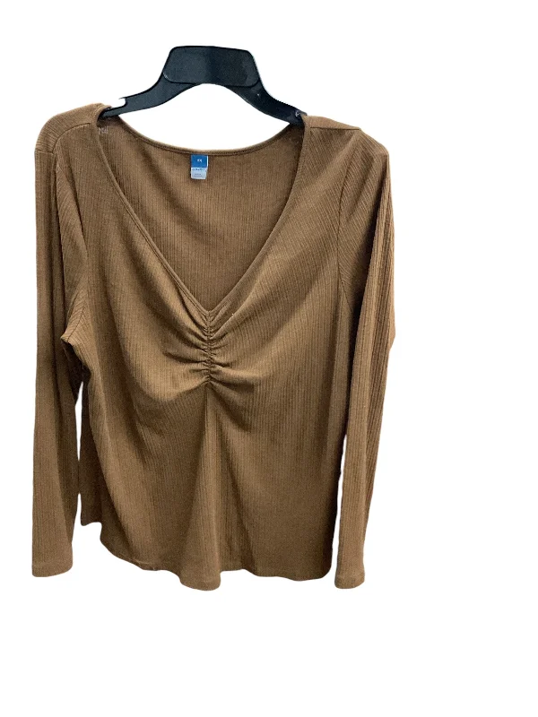 Women's Blouse with CollarTop Long Sleeve Basic By Old Navy In Brown, Size: 2x