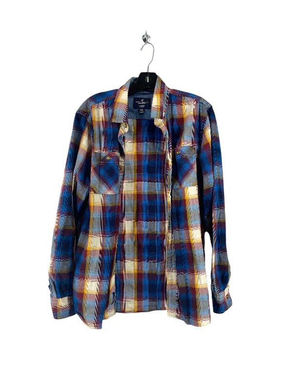 Women's Blouse with Three-Quarter SleevesTop Long Sleeve By American Eagle In Plaid Pattern, Size: S