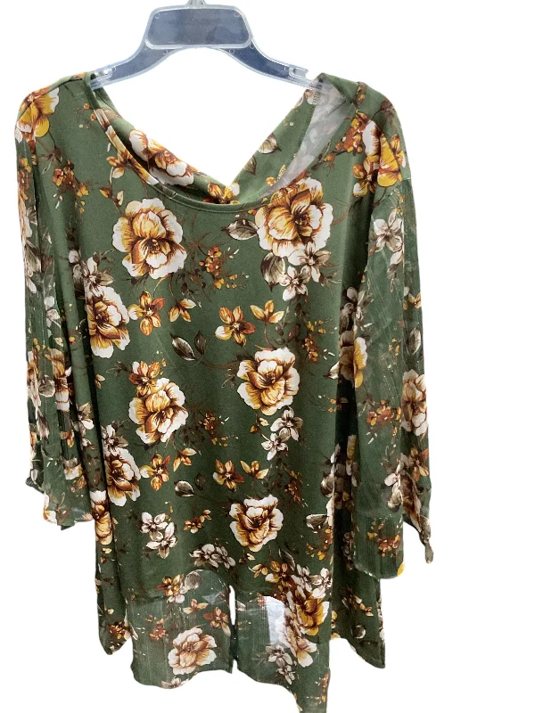 Women's Blouse with TasselsTop Long Sleeve By Cme In Floral Print, Size: 3x