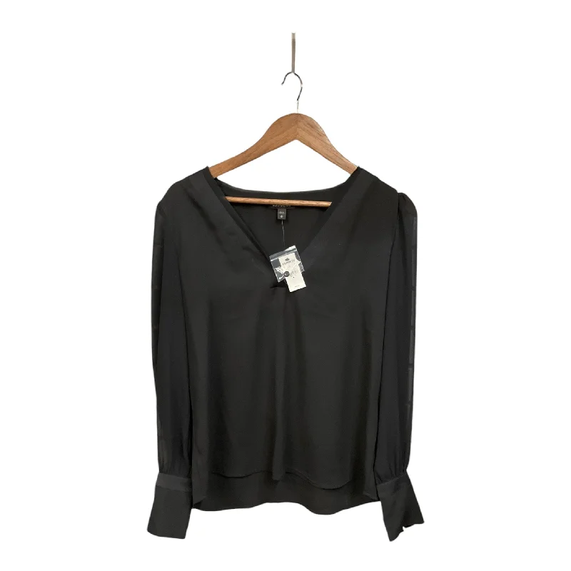 Women's Blouse with Square CollarTop Long Sleeve By Express In Black, Size: M