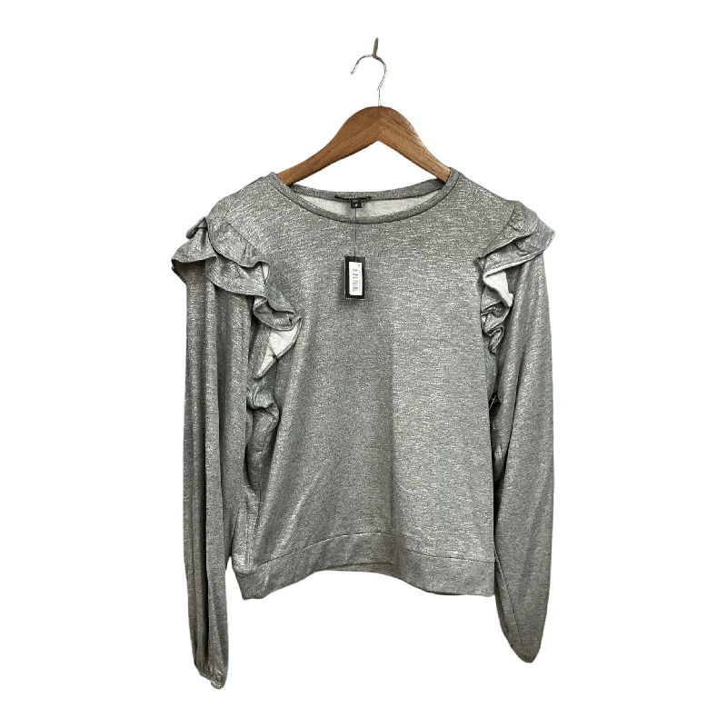 Women's Blouse with Boat CollarTop Long Sleeve By Express In Grey, Size: M