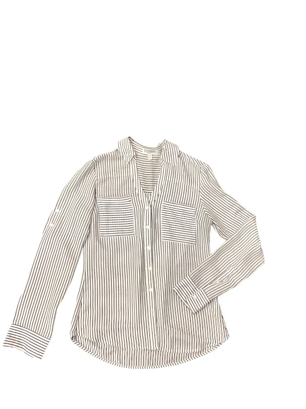 Women's Blouse with Low CollarTop Long Sleeve By Express In Striped Pattern, Size: Xs