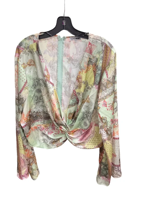 Women's Blouse with SequinsTop Long Sleeve By Fashion Nova In Paisley Print, Size: 3x