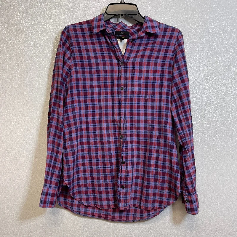 Women's Blouse with Boat CollarTop Long Sleeve By J Crew O In Plaid, Size: 2