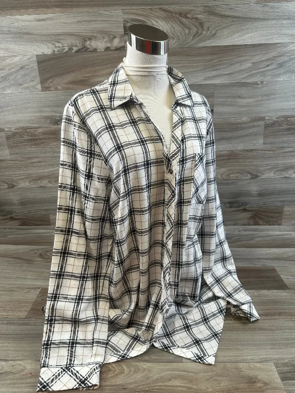 Women's Blouse with Collarless DesignTop Long Sleeve By J. Jill In Plaid Pattern, Size: Xl