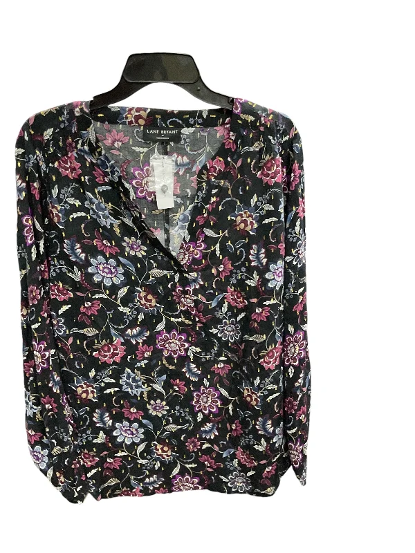 Women's Blouse with Keyhole CollarTop Long Sleeve By Lane Bryant In Floral Print, Size: 1x