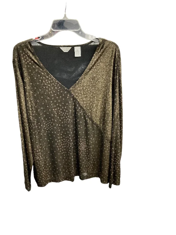 Women's Blouse with FrillsTop Long Sleeve By Laura Ashley In Gold, Size: 2x