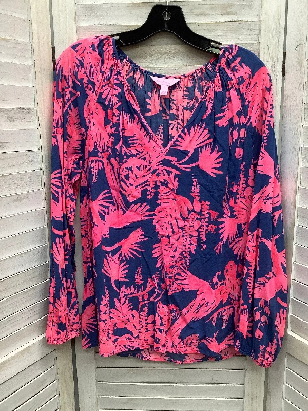 Women's Blouse with Keyhole CollarTop Long Sleeve By Lilly Pulitzer In Multi-colored, Size: M